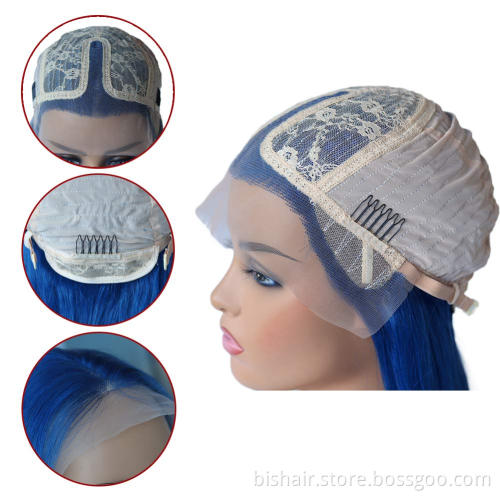 Short Blue Bob Human Hair Wig T Part Lace Front Blue Wigs Human Hair For Women Short Human Hair Bob Wig